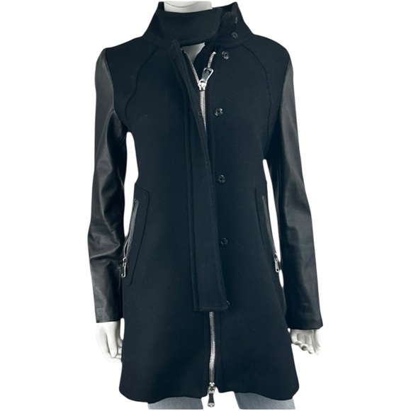 Milly Jackets & Blazers - MILLY Black Wool & Leather Coat Size 6
